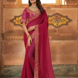 Beautifull Georgette Embroidery Saree With Beautiful Lace And Blouse