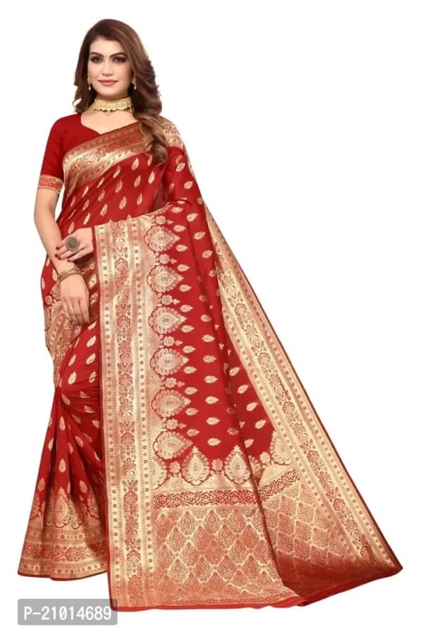 Stylish Women Cotton Silk Maroon Jacquard Saree with Blouse piece - Image 2