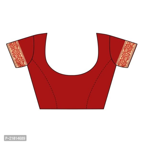 Stylish Women Cotton Silk Maroon Jacquard Saree with Blouse piece - Image 5