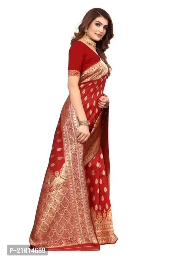 Stylish Women Cotton Silk Maroon Jacquard Saree with Blouse piece - Image 4